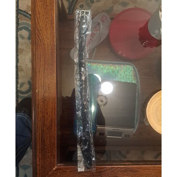 Punk Rocker Black Studded Spike Neck Choker Collar with Small Center Ring Detail - Picture 4 of 7